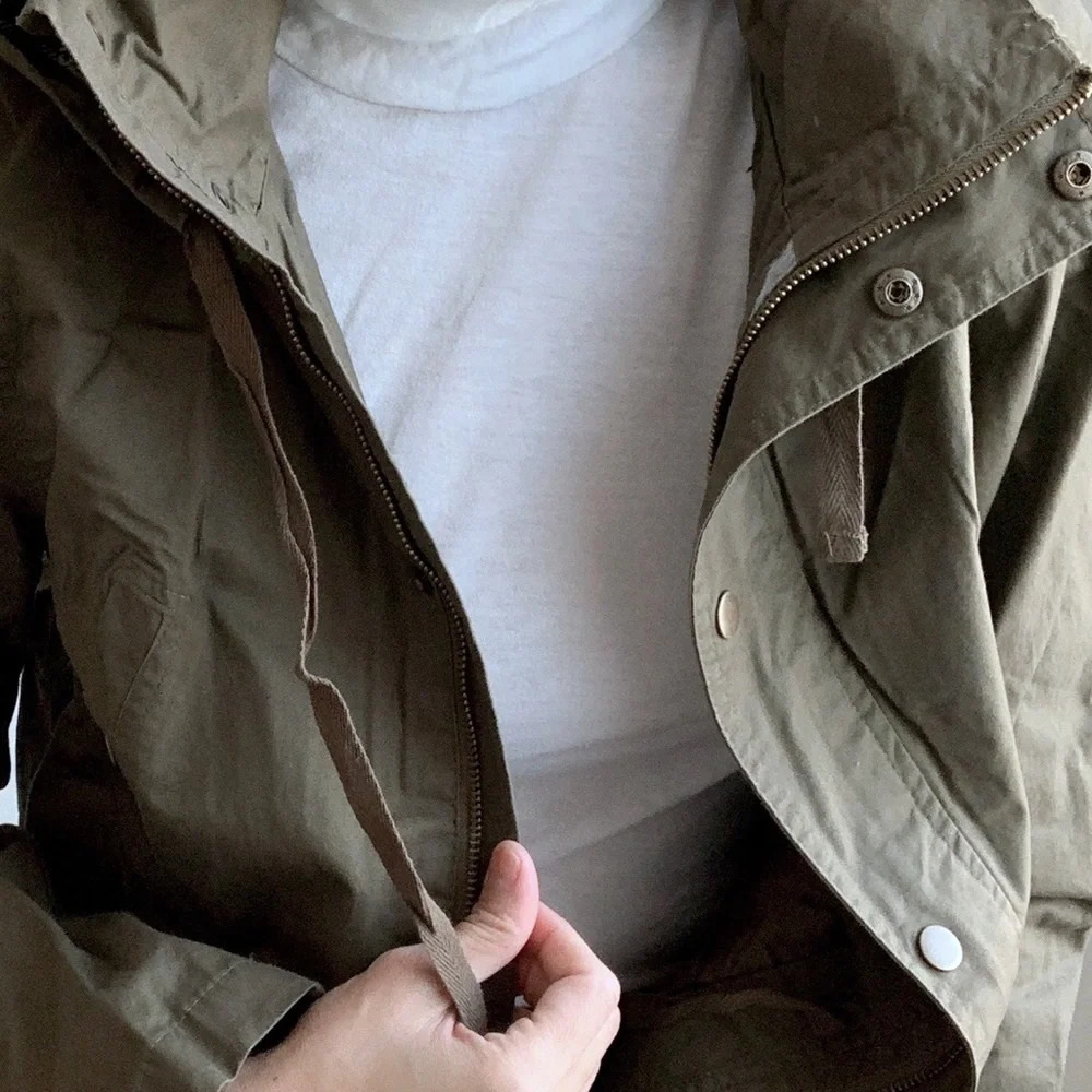 Olive Cargo Utility Jacket with Pockets and Drawstring Waist - Picture 7 of 9